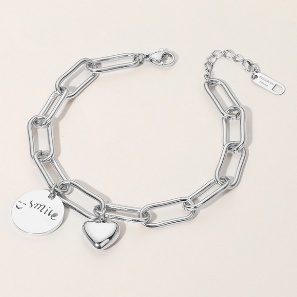 Secret Box New York  Stainless Steel  Heart Charm Paperclip Chain Bracelet (J) - Picture 1 of 2